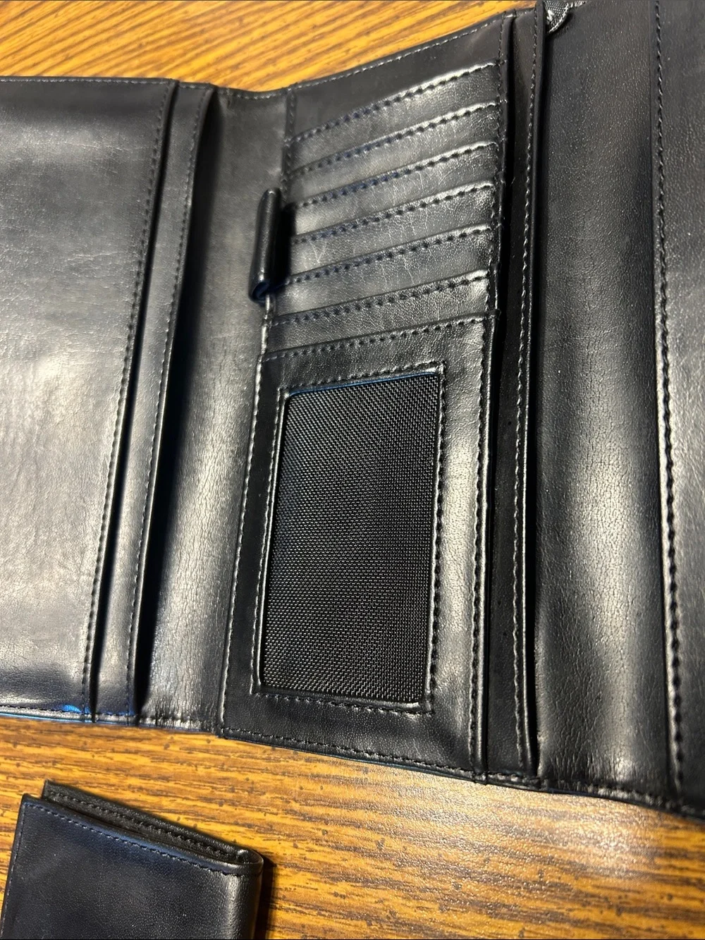 Guess Black Leather Clutch Wallet with Silver Bar Detail
